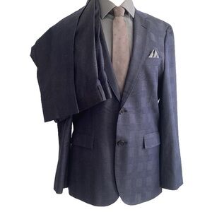 Brooks Brothers Tessuto Marzotto BlueGray Fine Plaid Cotton Wool Suit 42R/ 35x30
